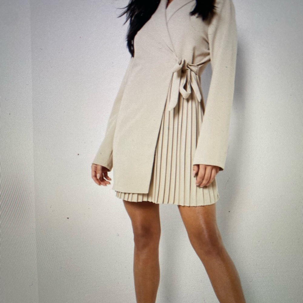Pleated wrap blazer dress